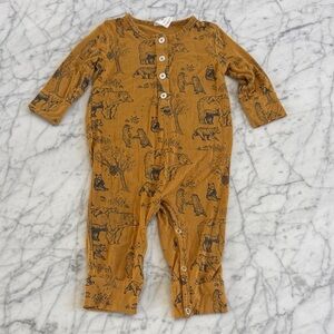 Kate Quinn Mustard Bear Print Baby One-Piece Romper Sz 6-12 Mo